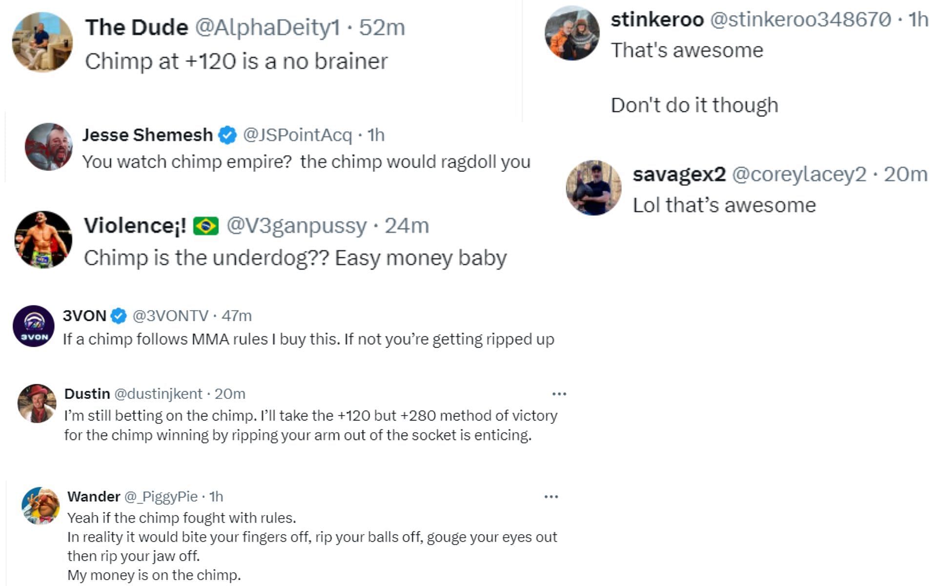 Screenshot of fan reactions to Bo Nickal's post on X